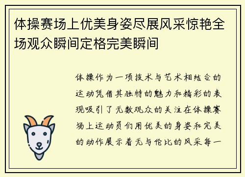 体操赛场上优美身姿尽展风采惊艳全场观众瞬间定格完美瞬间